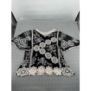 Boho Crochet Blouse 1X Sheer Side Panels Whimsical‎ Fairy Ethereal Flowy Top